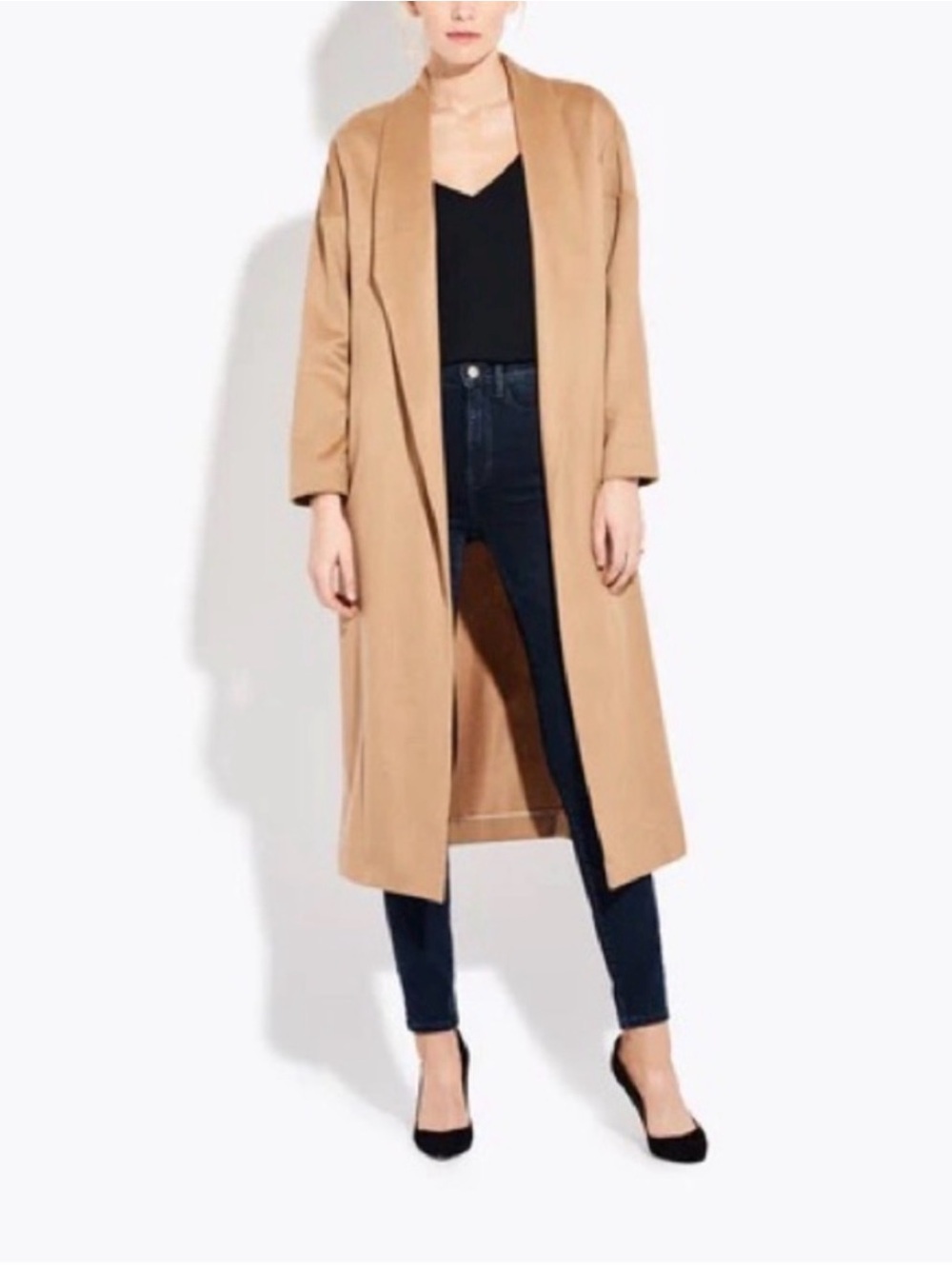 AYR The Robe Coat Camel Hair Long Open Front Duster Coat XS/S